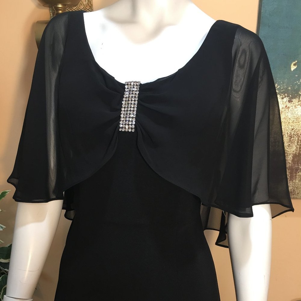 R&M Richard’s Black  popover /cape Dress with  rhinestone accent size 6